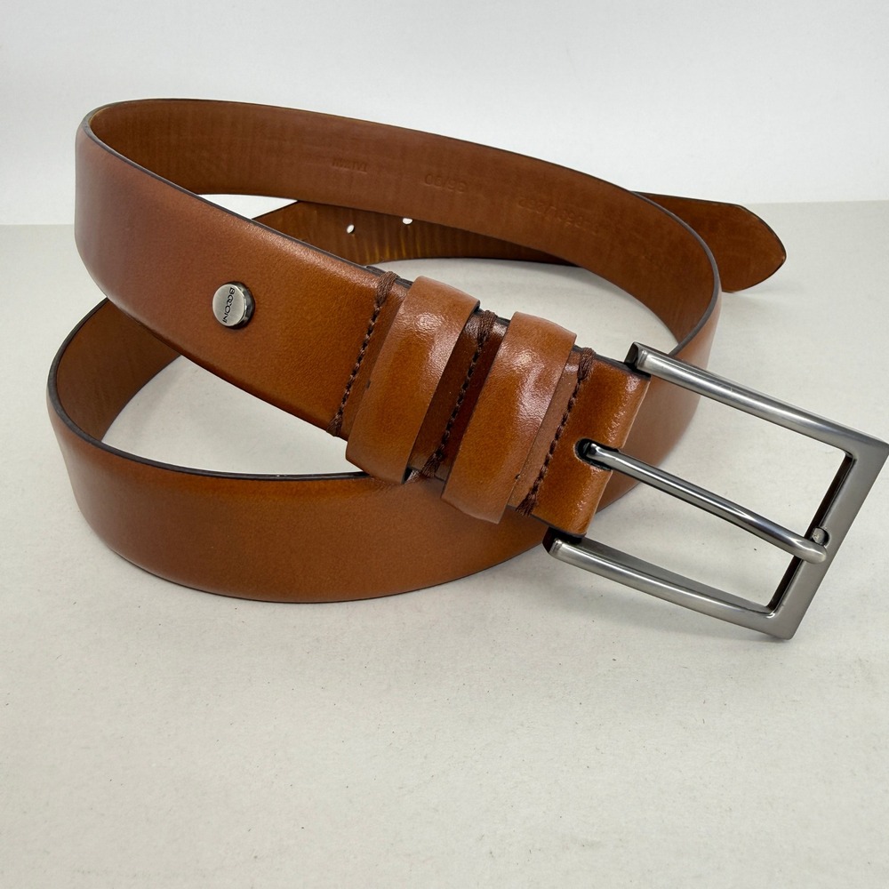 Boconi Mens Cognac Brown Genuine Leather Belt Gunmetal Buckle Size 38